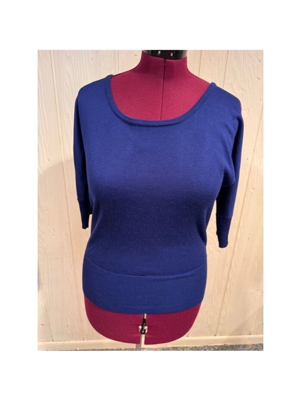 New York & Company Blue Button Back Sweater Medium